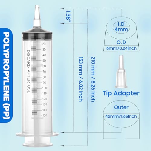 Image of 150ml /cc Syringes with Tube 40 Inch Handy Plastic Tubing and Adapter Tip | for Liquid, Refilling Measuring, Dispensing Watering, Plant Irrigation, Feeding Pets, Oil or Glue Applicator