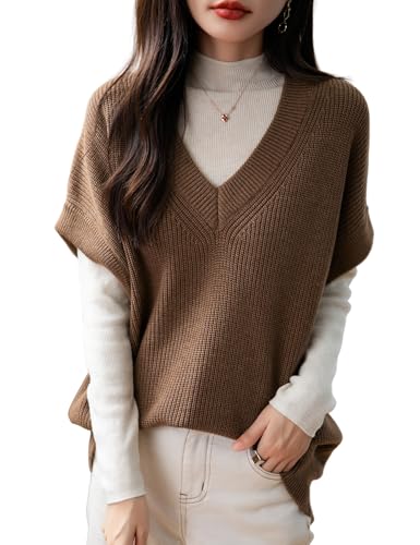 Women's Merino Wool Blend Sweater Vest 2025 Fall Winter Casual V Neck Sleeveless Knit Pullover Sweater
