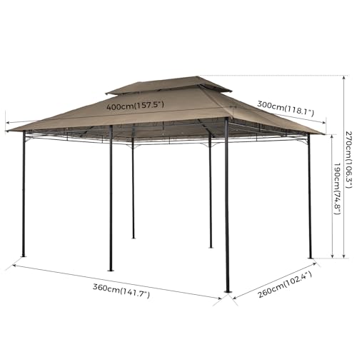 Mondeer 3x4m Heavy-Duty Garden Gazebo - Luxury Pavilion with Double Tier Roof and Curtain Sidewalls, Metal Frame, Khaki - Image 6