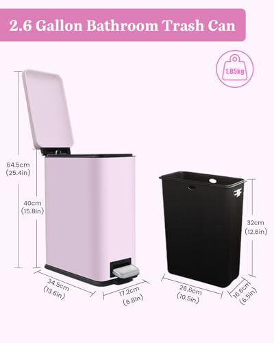 Caneca de basura rectangular de acero inox rosa 10L miniatura 3