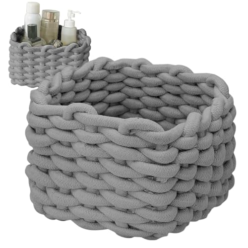 Cestini Portaoggetti Intrecciato Corda di Cotone, Cesto Bagno, Decorazione Cestini Stoccaggio per Cameretta Salotto Ufficio (Grigio)