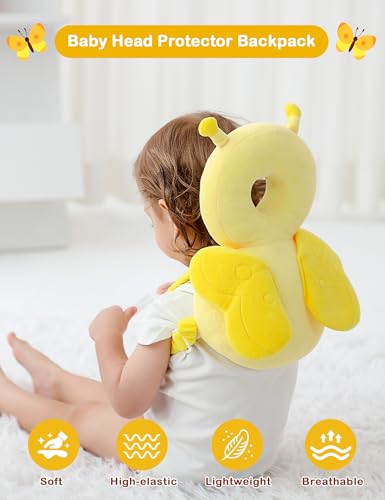 Image of JunNeng Baby Head Protector Backpack for Walking Crawling,Yellow Butterfly | Soft, Breathable, Adjustable, Baby Fall Back Head Protector for Falling