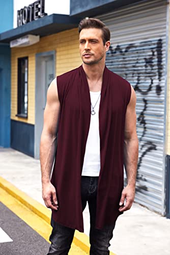 ELESOL Men's Ruffle Shawl Collar Cardigan Sleeveless Open Front Kimono Vest3