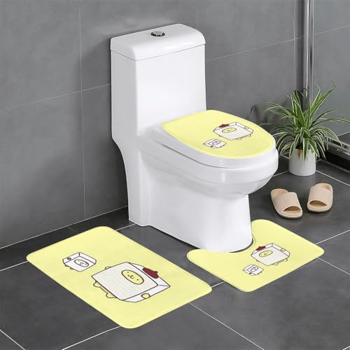 ポムポムプリン かわいい アニメ 3点セット バスマット トイレマット 便座カバー フタカバー 滑り止め 吸水 人気 漫画 足ふきマット 暖房 ふんわり 洗える 抗菌 防臭