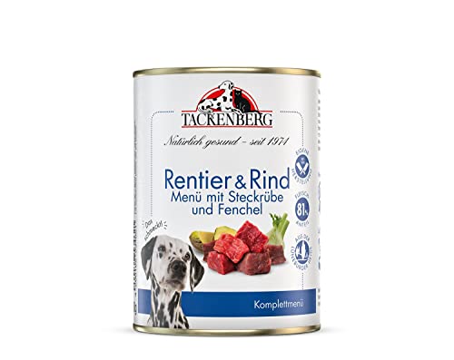 TACKENBERG Rentier und Rind mit Steckrübe & Fenchel Nassfutter Dose für Hunde - Hundefutter in Premiumqualität - natürlich getreidefrei, 12 x 800 g