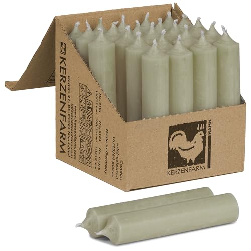 Kurze Stabkerzen Eukalyptus Grün - 25 Stück 100 x 22 mm durchgehend...