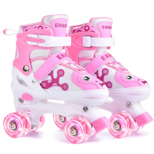 ERNAN Patins para crianças, 8 rodas iluminadas e 4 tamanhos ajustáveis. Patins para crianças principiantes, adequados para interiores e exteriores (Rink, S)