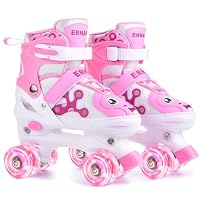 ERNAN Roller Enfant Filles et Garçons,Patin a Roulette Enfant 4 Taille Réglable, Roller Quad avec 8 Roues Lumineuses. Patins à roulettes pour Enfants pour débutants (Deep Purple, S