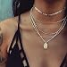 Produktbild Anglacesmade Bohemia Layered Choker Halskette Heilige Maria Halskette Gold Silber Choker Münze Halskette Medaillon Anhänger Halskette mehrlagig religiöser Schmuck für Frauen und Mädchen