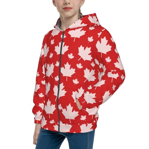 Maple Leaves Kid Hoodies Boys Zip Up Sweatshirts Girls Pullover with Pocket