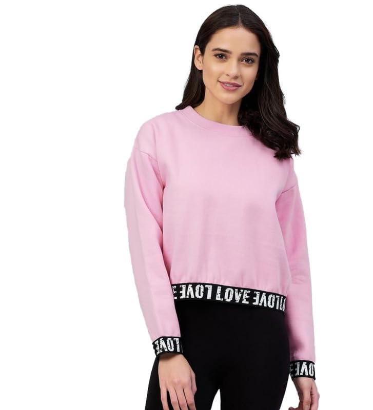 Women's Fleece Solid Long Sleeves Sweatshirt (Pink, L)-PID55858-image-29