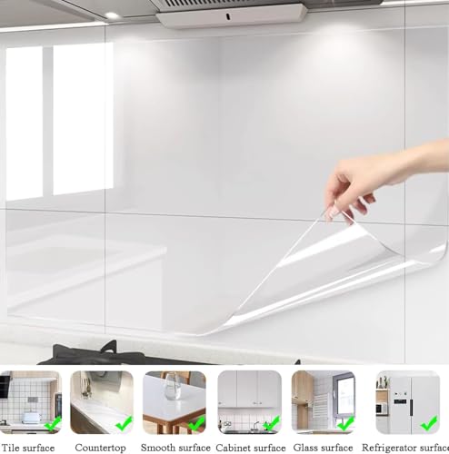 Image of HOME13 Self Adheisve Transparent Oil Proof Removable Wallpaper Glossy Vinyl Protctive Film Waterproof Sticker Paper for Kitchen Backsplash Furniture Wall Sticker (20 inch by 52 inch Inch)