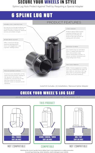 Image of Wheel Accessories Parts 24 Pcs M14x1.5 14x1.5 Thread Truck 1.50 inch Long Spline Lug Nuts Black 6 Spline Hex Fits Jeep Grand Wagoneer Grand Wagoneer | Ram 1500