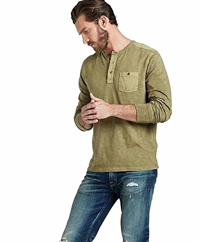 Lucky Brand - Men's - Solid Long Sleeve 100% Cotton Henley Pocket Shirt (XX-Large, Military Olive)