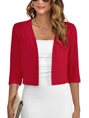 Image of Heymoments Women's Thin Shrugs 3 /4 Sleeve Lightweight Cropped Sweaters Open Front Cardigan for Dress