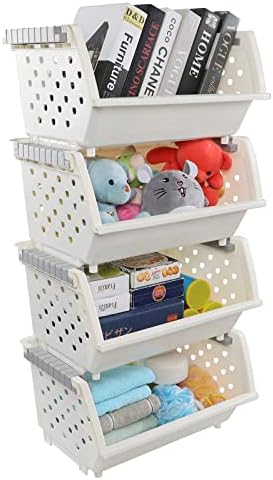Amazon.com: Pekky 4-Pack Large Stackable Storage Bins, Colored Plastic ...