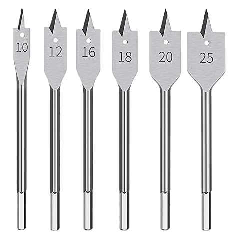 Foitech (6pcs) Spade Drill Bits,Hex Shank Drill Bit Set,10/12/16/18/20/25mm Wood Heavy Duty Sturdy Woodworking Flat Boring Drill High Carbon Steel Paddle Silver Cover