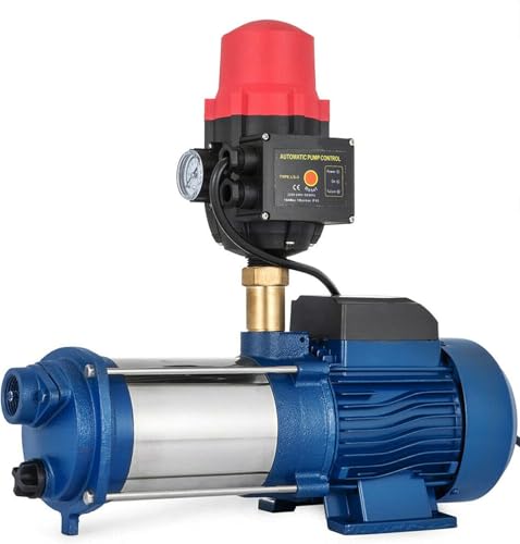 Bomba de riego de jardín, bomba de presión de agua industrial centrífuga, acero inoxidable con interruptor de presión (2200 W)