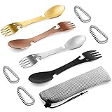 Fácil de Transportar: ¡este juego de tenedores de acero inoxidable es perfecto para campistas o campamentos que necesitan caminar! El spork para exteriores se empaqueta con un mosquetón y una bolsa de transporte para llevar a su mochila cuando asiste a actividades al aire libre como viajar, acampar, caminar y escalar.