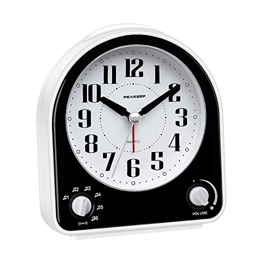 Peakeep Analog Alarm Clock Non-Ticking Silent, Optional 7 Wake-up Sounds with Volume Control, Nightlight and Snooze, AA Battery Operated (Black)