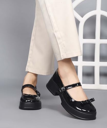Image of JM LOOKS Elegant Single Strap Platform Mary Janes for Women Showcasing A Chic Bow Detail and Durable Block Heels
