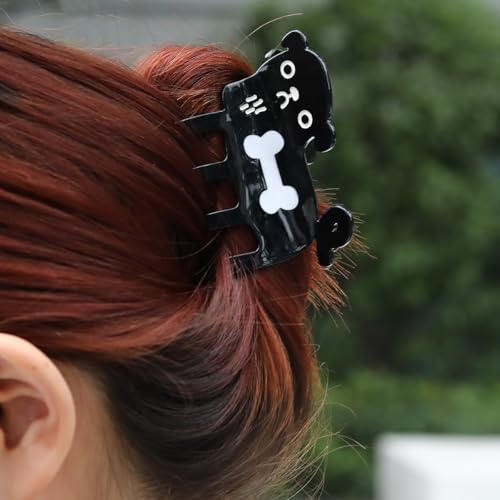 Black Dog Hair Clips,Small Dog Bone Hair Clips for Girls, Non-Slip Hair Catch Barrette Hair Accessory Acetate for Woman