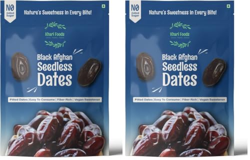Image of Khari Foods - Premium Black Afghan Seedless Dates- 400g Seedless Khajoor - High Fibre, No Added Sugar, No Preservatives, Easy to Consume - Soft Healthy Dates for Energy, Immunity Support and Everyday Wellness