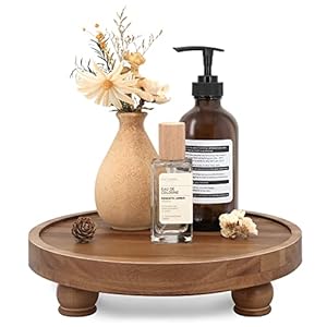 EOSAHR Wooden Riser for Display : Farmhouse Pedestal Stand for Your Kitchen Counter & Home Decor - Chic Round Waterproof Bathroom Trays for Soap, Plants, Jewelry, Perfume (Acacia Wood) EOSAHR Wooden Riser for Display Farmhouse Pedestal Stand for Your Kitchen Counter Home Decor Chic Round Waterproof Bathroom Trays for Soap Plants Jewelry Perfume Acacia Wood