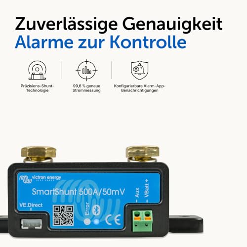 Victron Energy SmartShunt Batteriewächter (Bluetooth) - Victron Shunt - Batteriemonitor - 6.5V-70V - 500 Amp