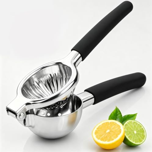 Presse-Citron en Acier Inoxydable 304 - Presse-Agrumes Manuelle avec Poignées Silicone Antidérapantes, Presse Robuste pour Citron, Citron Vert et Orange