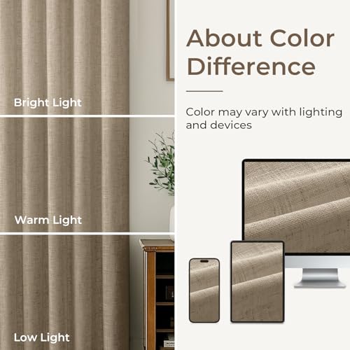 Pinch Pleated Blackout Curtains 120 Inch Long, Linen Blend, 100% Blackout Drapes with 20 Hooks, Ideal for Bedroom and Living Room, 40" W x 120" L (Pack of 2), Grey Beige