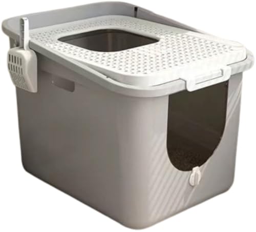BQQB 猫砂飛び散り防止 ドア付き コンパクト ワイドサイズ 2WAY ふた付き お手入れ簡単 清潔 広々サイズ 全密閉式カバー キャットトイレ 大きめ 猫トイレ 大型 ドームタイプ 猫用トイレ本体 (51*42*40cm,グレー)