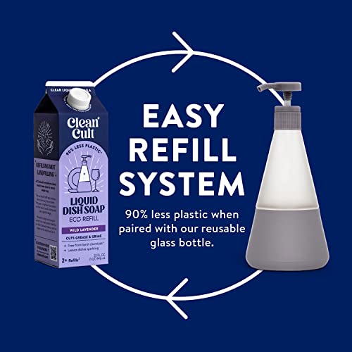 Cleancult Dish Soap Liquid Refills (32Oz, 3 Pack) - Dish Soap That Cuts Grease & Grime - Free Of Harsh Chemicals - Paper Based Eco Refill, Uses 90% Less Plastic - Wild Lavender #TOP6