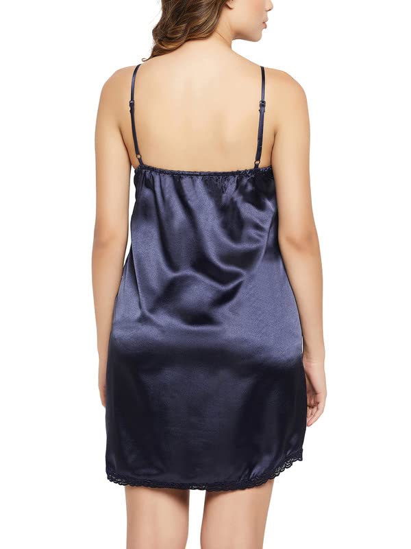 Image of Clovia Women's Satin Chic Basic Short Nighty in Blue