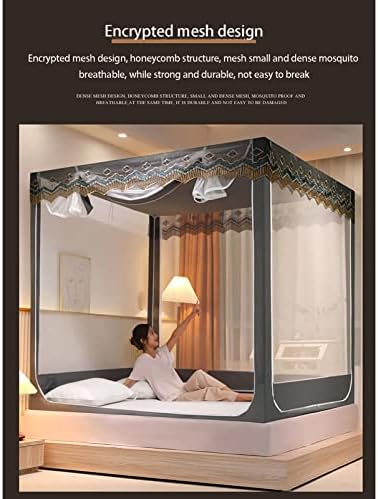 Fabric Bed Drapes Mesh Protection Canopy Shielding Netting,Summer Mosquito Net Bed Netting Canopy 4 Corners Post Square Mosquito Netting Bed Tent Without Stand for Full Queen King Size,Yello