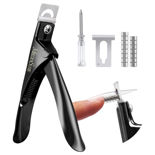 MelodySusie Acrylic Nail Clippers with 15Pcs Magnet Sizers, Black | Professional Adjustable Nail Cutters for Long Gel Nails Tips, Stainless Steel Nail Trimmer, Manicure Tool for Salon Home
