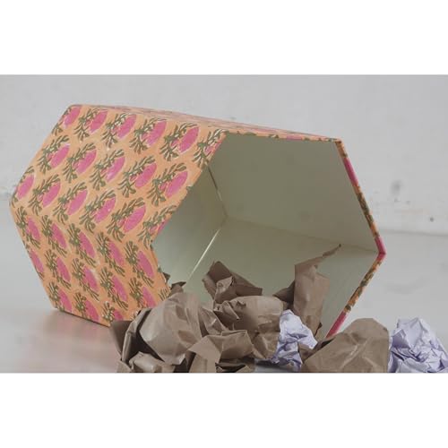 Image of Floral Hand Block Printed 3.3 Gallon Decorative Waste Basket - Eco-Friendly Cardboard Trash Can, Plastic-Free & Sustainable, Perfect for Christmas and Housewarming Gifts (1, Rose FLOWAR)