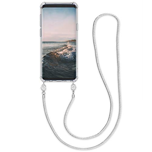 kwmobile Crossbody Case Compatible with Samsung Galaxy S9 - Clear Transparent TPU Phone Cover Holder with Metal Chain Strap - Transparent/Silver