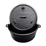 SANTOS Dutch Oven mit Deckel - Schmortopf für Außenküche - 11 L/12 Qt Feuertopf - Gusseisen - ideal für Lagerfeuer, Feuerstelle, Kohle- oder Gas-Grill