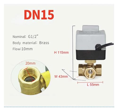 Válvula de bola motorizada de latón de 3 vías y 1/2 pulgada tipo L con interruptor manual de 12V 4