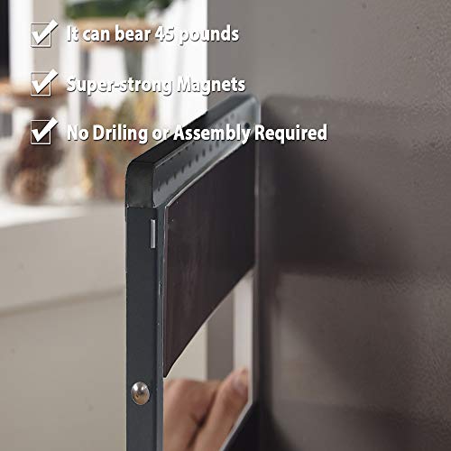 Henglisam Magnetic Fridge Organizer, Magnetic Spice Rack With Paper Towel Holder And 5 Mobile Hooks, 4-Tier Magnetic Refrigerator Shelf In Kitchen Holds Up To 45 Lbs, 16X12X4 Inch Black #TOP6