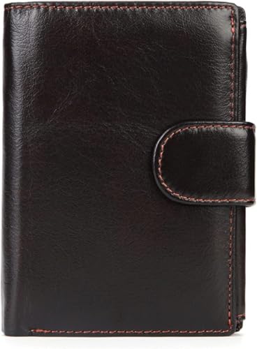 Wallet for Women Short Wallet Retro Genuine Leather Coin Purse Top Cowhide Business Card Holder Bag Vertical Wallet(Dark Brown)