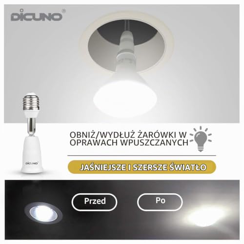 DiCUNO Adapter E27 9.5CM, Przedłużacz E27, 4-pak
