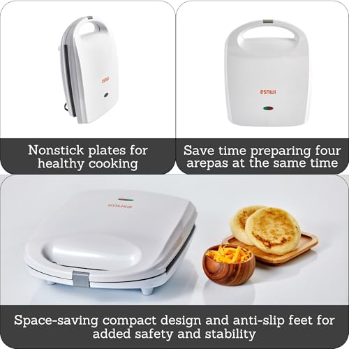 Image of Imusa USA GAU-80300 4 Slot Electric Arepa Maker with Nonstick Surface (1,200-Watts), White