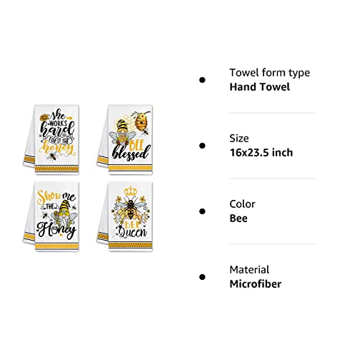 Hexagram Bee Kitchen Towels Set Of 4, Bee Hand Towels For Kitchen Housewarming Farmhouse Kitchen Gifts , Bee Gifts For Women #TOP7