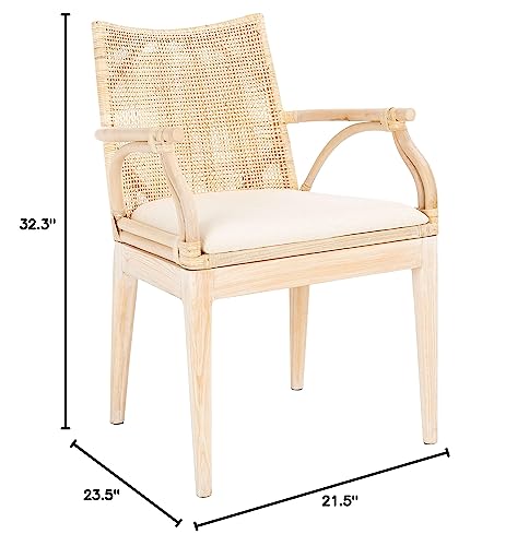 SAFAVIEH Home Collection - Gianni Natural & White Wash Solid Wood Rattan Arm Chair, Tropical Coastal Accent Seating for Living Room or Dining Space (SEA4011B) - Image 11