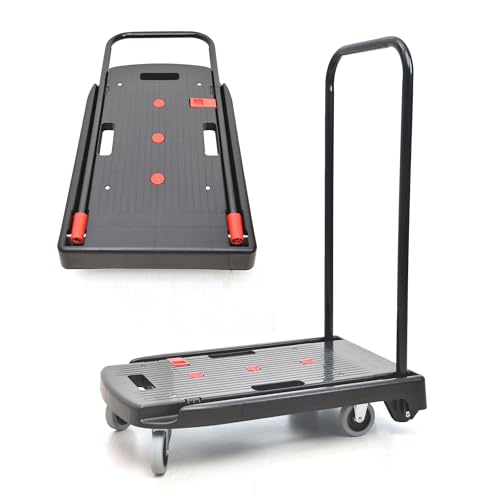 Image of Bonkaso 150 Kg Capacity Foldable Platform Trolley | Portable Polypropylene Cart with 3-Inch Wheels | Compact Storage, Ideal for Office, Warehouse & Home Use (59x39x77 cm) Black