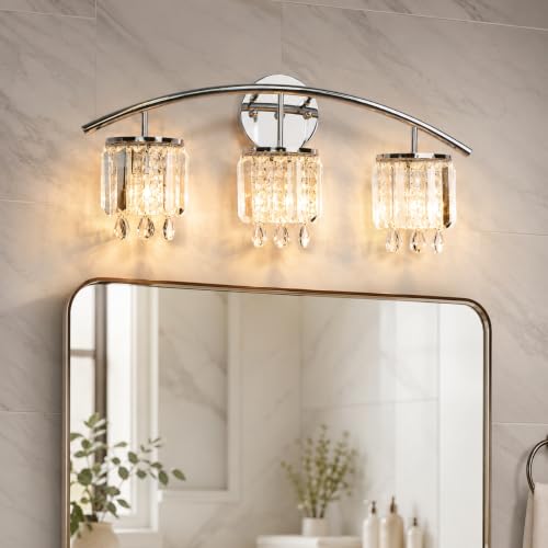 Image of USHOWER 3-Light Wind Chime Crystal Bathroom Light Fixtures