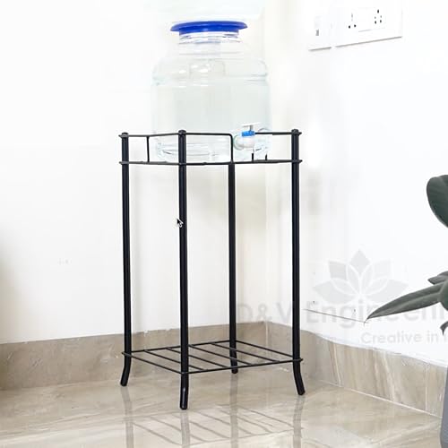 Image of D&V Engineering Metal Water Dispenser /Can /Pot /20 L Bottle Holder /stand for Home & Kitchen, Office, School, Hospitals. (Square Ring size 27x27 cm, Height- 53 cm, Black).