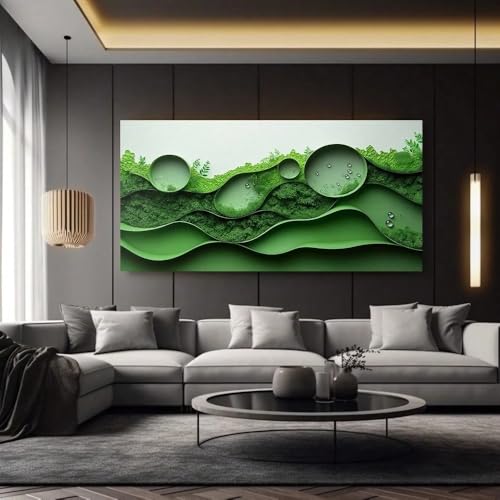 Tableau mural vert origami 75x150cm peinture abstraite pour salon